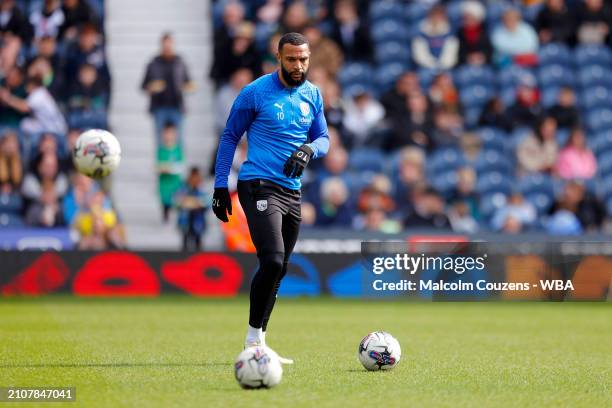 Matt Phillips of West Bromwich Albion looks on during an open training session at The Hawthorns on March 26, 2024 in West Bromwich, England.