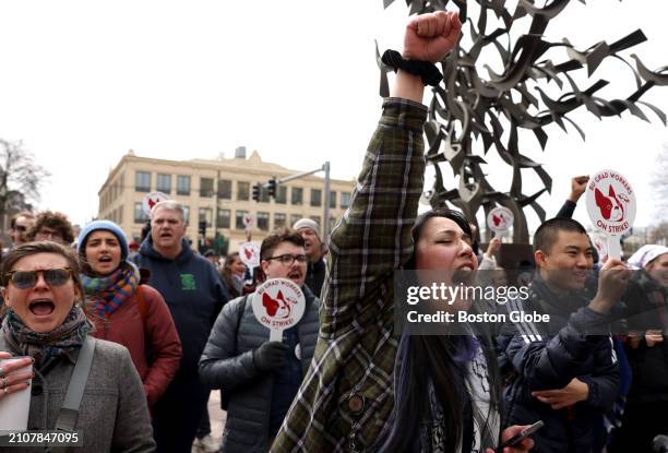 Boston, MA Niki Thomas, a graduate student at Northeastern University cheered as Congresswoman Ayanna Pressley spoke to a crowd who gathered in...