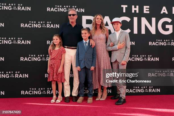 Grace Avery Costner, Kevin Costner, Cayden Wyatt Costner, Christine Baumgartner, Hayes Logan Costner seen at Twentieth Century Fox ÔThe Art of Racing...