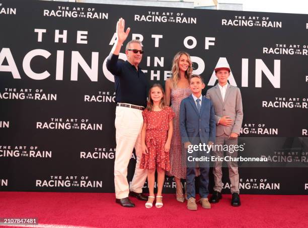 Grace Avery Costner, Kevin Costner, Cayden Wyatt Costner, Christine Baumgartner, Hayes Logan Costner seen at Twentieth Century Fox ÔThe Art of Racing...