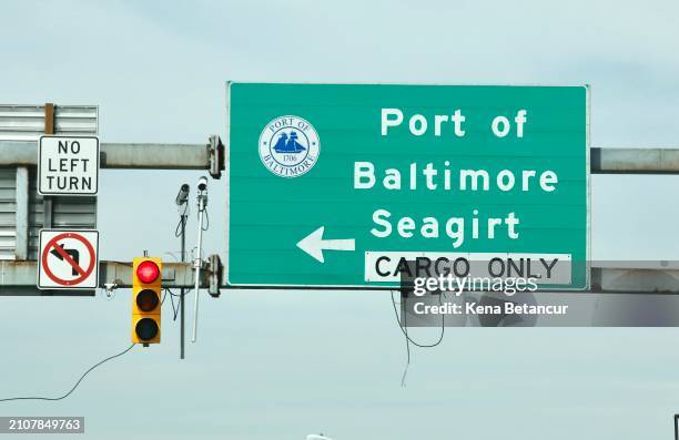 Sign shows the Port of Baltimore Seagirt Cargo area outside the Baltimore Port after the cargo ship Dali ran into and collapsed the Francis Scott Key...