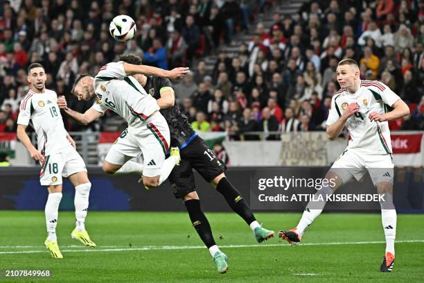 Hungary's forward Daniel Gazdag and Kosovo's defender Amir Rrahmani vie for the ball during the friendly football match between Hungary and Kosovo in...