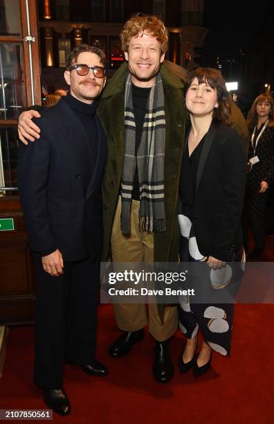 Benjamin Lowy, James Norton and Emily Vaughn-Barrett attend the press night performance of "Opening Night" at The Gielgud Theatre on March 26, 2024...