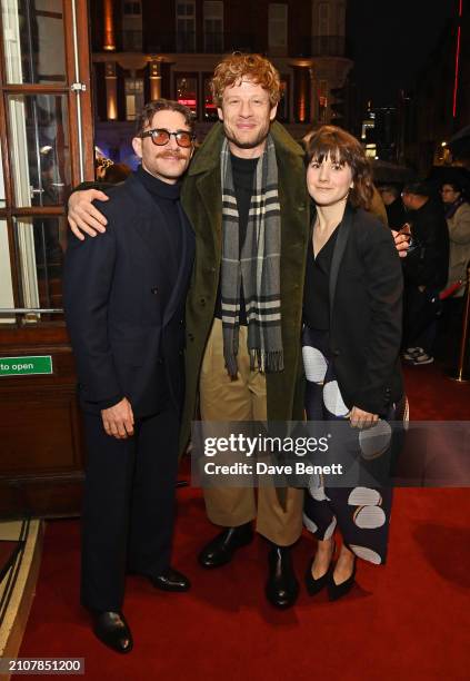 Benjamin Lowy, James Norton and Emily Vaughn-Barrett attend the press night performance of "Opening Night" at The Gielgud Theatre on March 26, 2024...
