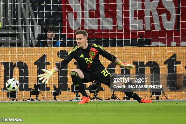Germany's goalkeeper Marc-Andre Ter Stegen tries to stop Netherland's opening goal 0-1 goal during the friendly football match between Germany and...