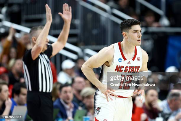 Michael O'Connell of the North Carolina State Wolfpack reacts during the first half of a game against the Oakland Golden Grizzlies in the second...