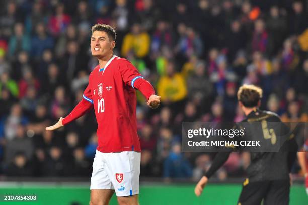 Czech Republic's forward Patrik Schick reacts during the friendly football match between Czech Republic and Armenia in Prague, Czech Republic, on...