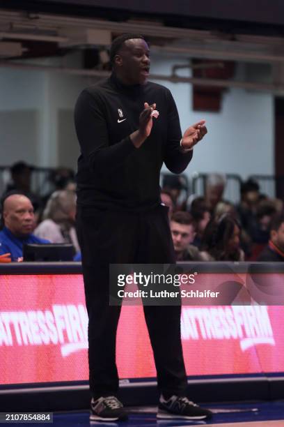 DeSagana Diop Head Coach of the Westchester knicks during the game against the Greensboro Swarm on March 25, 2024 in White Plains,NY. NOTE TO USER:...