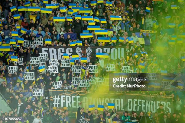 Football match for the UEFA European Qualifiers Euro 2024 is taking place between the Ukraine and Iceland national teams in Wroclaw, Poland, on March...