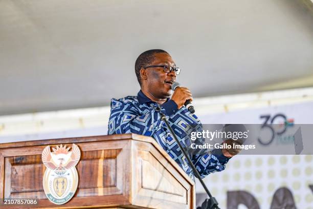 Panyaza Lesufi at the National Human Rights Day Commemoration at George Thabe Cricket Grounds in Sharpeville on March 21, 2024 in Sedibeng, South...