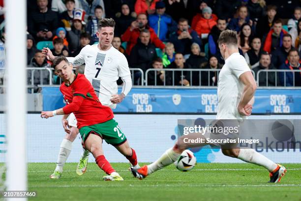 Francisco Conceicao of Portugal, Benjamin Verbic of Slovenia, Jaka Bijol of Slovenia during the International Friendly match between Slovenia v...