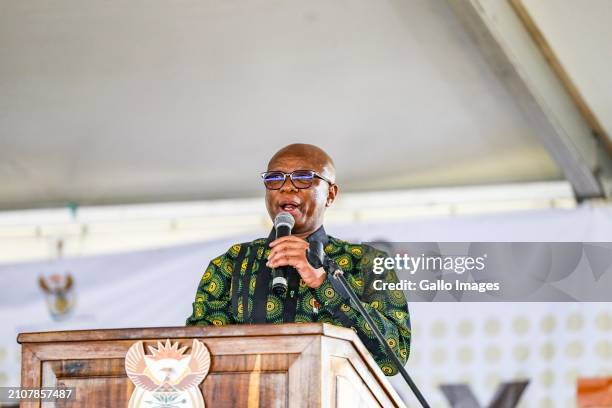 Zizi Kodwa at the National Human Rights Day Commemoration at George Thabe Cricket Grounds in Sharpeville on March 21, 2024 in Sedibeng, South Africa....