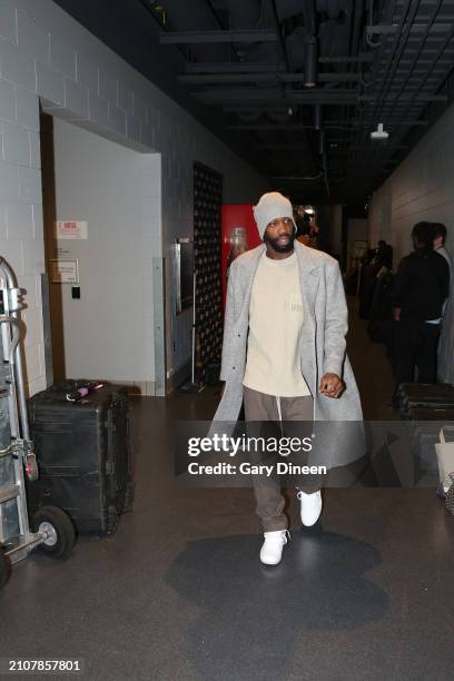 Patrick Beverley of the Milwaukee Bucks arrives to the arena before the game against the Los Angeles Lakers on March 26, 2024 at the Fiserv Forum...