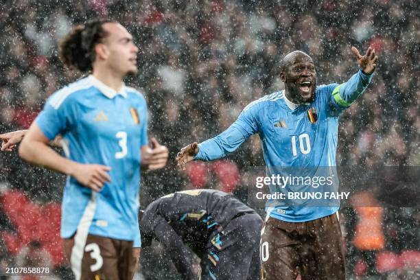 Belgium's Romelu Lukaku reacts during a friendly soccer game between England and Belgian national team Red Devils, on Tuesday 26 March 2024 in...