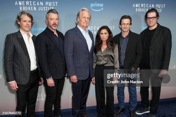 David Fortier, Ivan Schneeberg, Jeff Daniels, Maura Tierney, Dan Futterman and Adam Rapp at the New York screening of "American Rust: Broken Justice"...