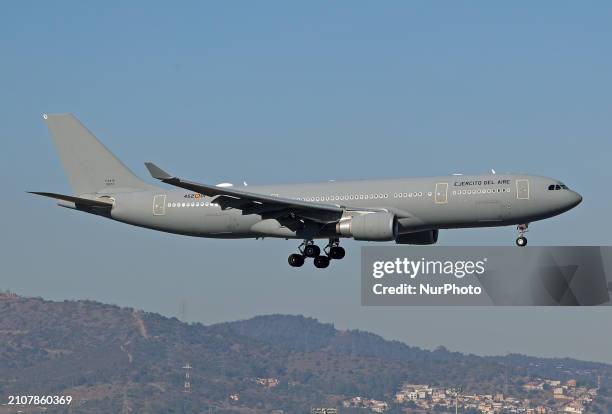 An Airbus A330 from the Spanish Air Force is landing at Barcelona Airport in Barcelona, Spain, on January 25, 2024.