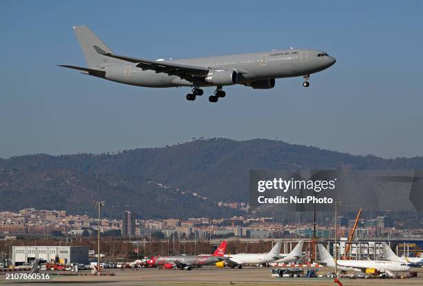 An Airbus A330 from the Spanish Air Force is landing at Barcelona Airport in Barcelona, Spain, on January 25, 2024.