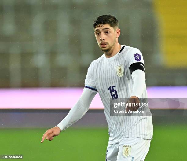 Valverde Dipetta of Uruguay in action during the international friendly football match between Ivory Coast and Uruguay at Stade Bollaert-Delelis in...