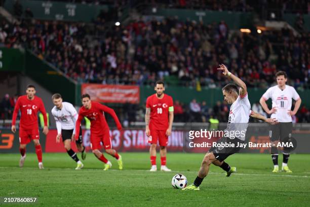 Christoph Baumgartner of Austria scores a goal to make it 6-1 during the international friendly match between Austria and Turkiye at Ernst Happel...