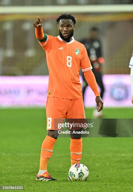 Franck Kessie of Ivory Coast in action during the international friendly football match between Ivory Coast and Uruguay at Stade Bollaert-Delelis in...