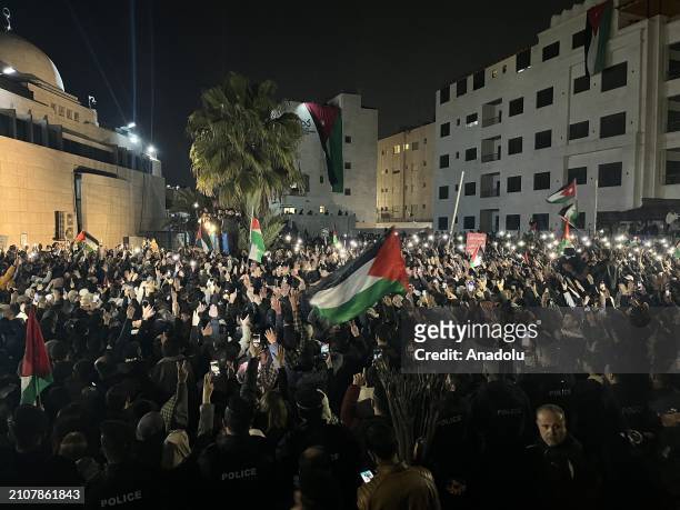 Thousands of people gather at Al Kalouti Mosque to stage a demonstration to show solidarity with Palestinians in Gaza and demand the closure of the...