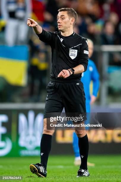 Referee Clement Turpin of France during the UEFA EURO 2024 Play-Offs final match between Ukraine and Iceland at Tarczynski Arena on March 26, 2024 in...