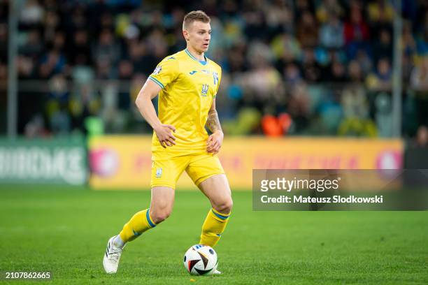 Volodymyr Brazhko of Ukraine controls the ball during the UEFA EURO 2024 Play-Offs final match between Ukraine and Iceland at Tarczynski Arena on...