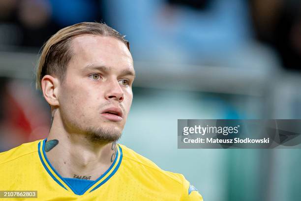 Mykhailo Mudryk of Ukraine looks on during the UEFA EURO 2024 Play-Offs final match between Ukraine and Iceland at Tarczynski Arena on March 26, 2024...