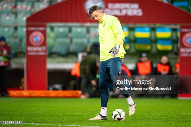 Anatoliy Trubin of Ukraine during the UEFA EURO 2024 Play-Offs final match between Ukraine and Iceland at Tarczynski Arena on March 26, 2024 in...
