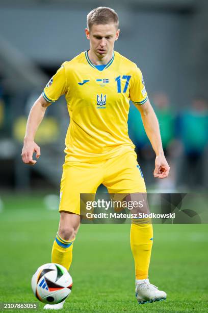 Oleksandr Zinchenko controls the ball during the UEFA EURO 2024 Play-Offs final match between Ukraine and Iceland at Tarczynski Arena on March 26,...