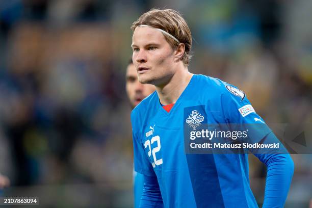 Andri Gudjohnsen of Iceland looks on during the UEFA EURO 2024 Play-Offs final match between Ukraine and Iceland at Tarczynski Arena on March 26,...