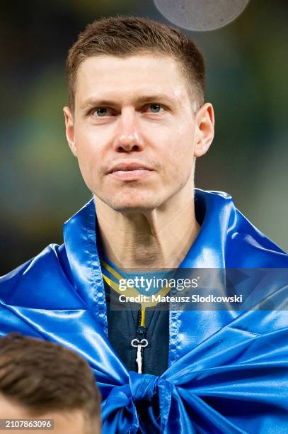 Mykola Matviyenko of Ukraine looks on during the UEFA EURO 2024 Play-Offs final match between Ukraine and Iceland at Tarczynski Arena on March 26,...