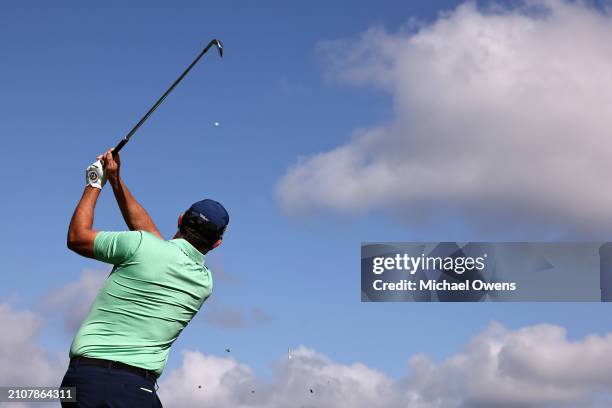 Padraig Harrington of Ireland tees off on the 17th hole during the second round of the Hoag Classic Newport Beach at Newport Beach Country Club on...