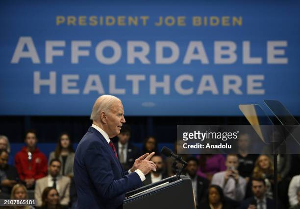 President Joe Biden along with vice president Kamala Harris and North Carolina governor Roy Cooper delivers remarks about healthcare in Raleigh,...