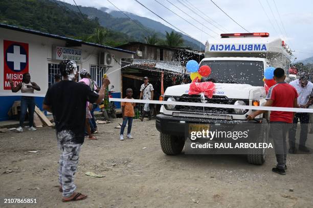 An ambulance funded by local communities and the FARC dissident armed rebel faction Central General Staff is delivered in the village of San Juan del...