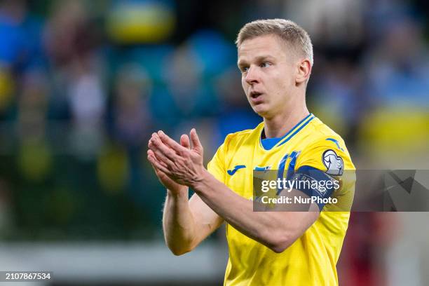 Oleksandr Zinchenko is reacting after the UEFA EURO 2024 Play-Offs final match between Ukraine and Iceland in Wroclaw, Poland, on March 26, 2024.