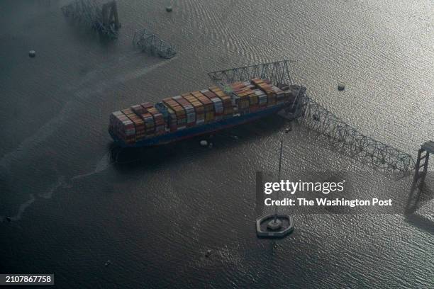 March 26: The scene where Singapore-flagged container vessel Dali crashed into the Francis Scott Key Bridge in Baltimore, MD on March 26, 2024.