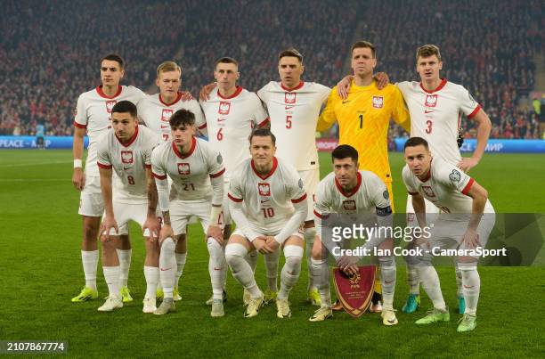 Poland line up for the team photo during the UEFA EURO 2024 Play-Offs Final match between Wales and Poland at Cardiff City Stadium on March 26, 2024...