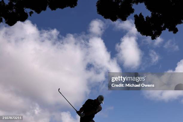 Alex Cejka of Germany chips on the 16th hole during the second round of the Hoag Classic Newport Beach at Newport Beach Country Club on March 23,...