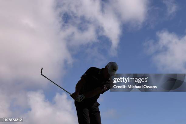 Alex Cejka of Germany chips on the 16th hole during the second round of the Hoag Classic Newport Beach at Newport Beach Country Club on March 23,...