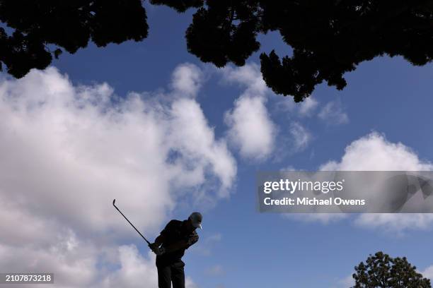 Alex Cejka of Germany chips on the 16th hole during the second round of the Hoag Classic Newport Beach at Newport Beach Country Club on March 23,...