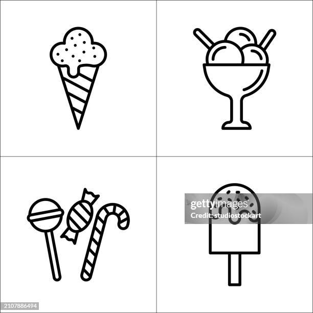 ice cream line icon set, editable stroke - cookie dough background stock illustrations