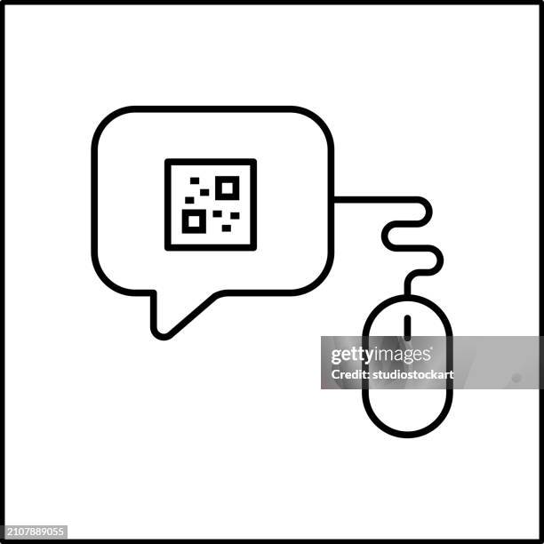 qr code design with speech bubble and computer mouse icons, editable stroke - iphone frame stock illustrations