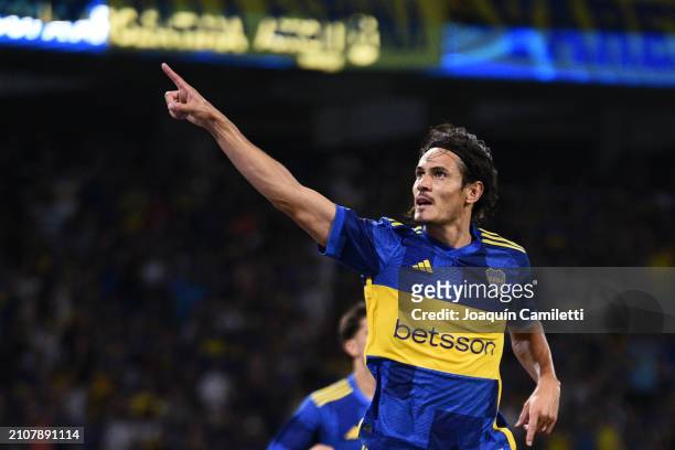 Edinson Cavani of Boca Juniors celebrates after scoring the team's first goal during a round of 64 match as part of Copa Argentina 2024 between Boca...