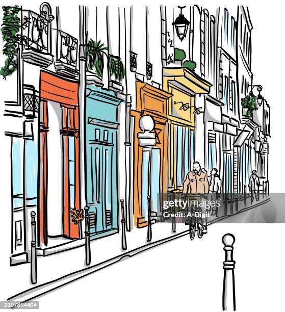 paris boutique storefront orange - balcony stock illustrations