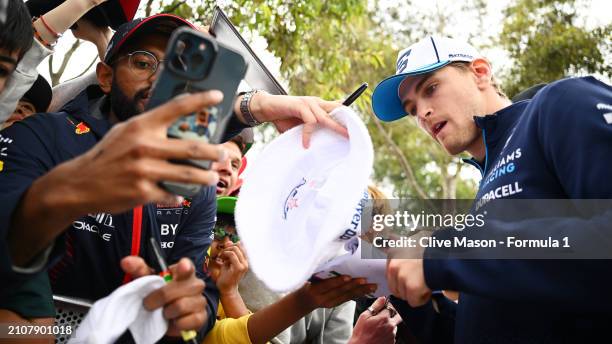 Logan Sargeant of United States and Williams greets fans on the Melbourne Walk prior to the F1 Grand Prix of Australia at Albert Park Circuit on...