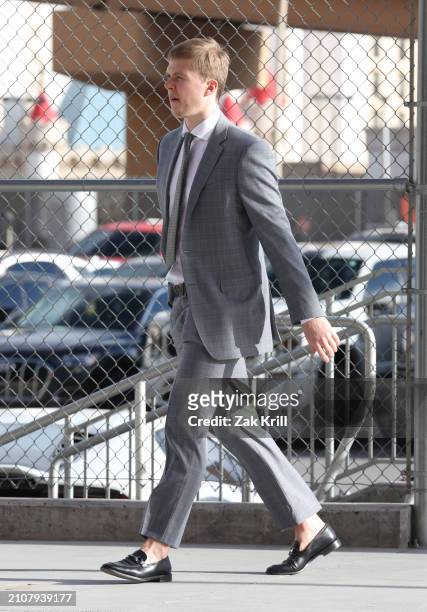 Pavel Dorofeyev of the Vegas Golden Knights arrives prior to a game against the Columbus Blue Jackets at T-Mobile Arena on March 23, 2024 in Las...