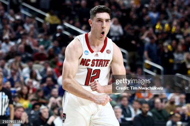 Michael O'Connell of the North Carolina State Wolfpack reacts during the second half of a game against the Oakland Golden Grizzlies in the second...