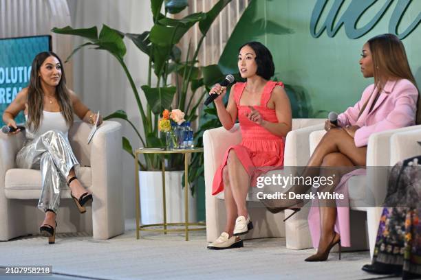 Danielle Robay, Kelly Uchima and Jackie Aina attend the Aerie REAL Fest at The Carlyle Venue on March 23, 2024 in Atlanta, Georgia.