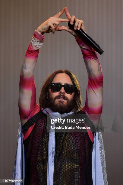 Jared Leto of Thirty Seconds to Mars performs live on stage during day two of Lollapalooza Brazil at Autodromo de Interlagos on March 23, 2024 in Sao...